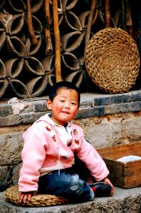 Boy Child Sitting Temple photo