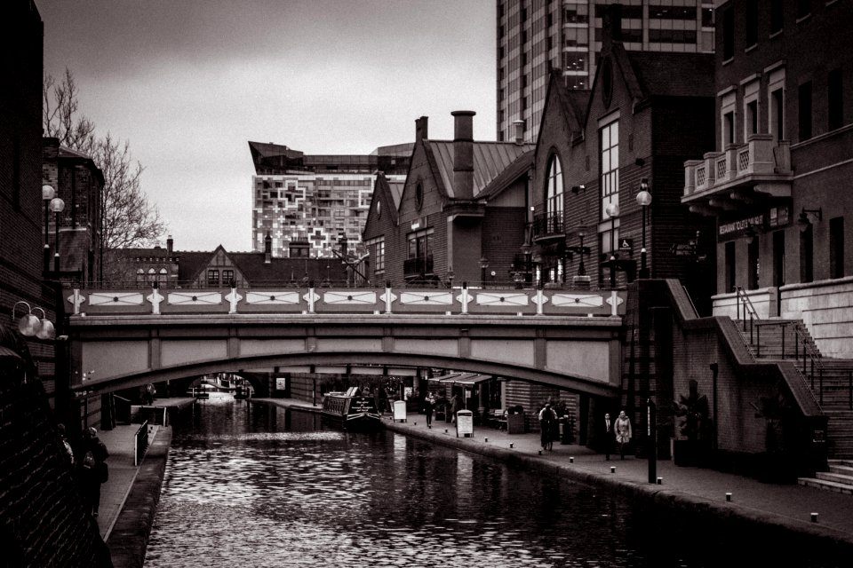 Waterway Water Black And White Reflection photo