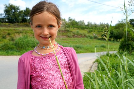 Pink Facial Expression Grass Smile photo