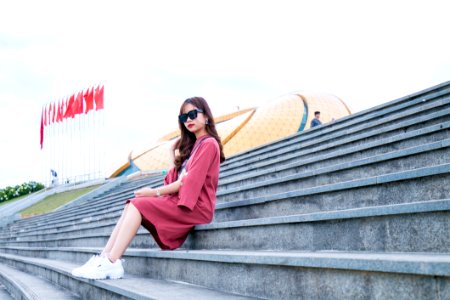 Womens Red Long-sleeved Dress