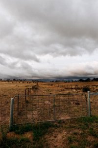 Close Gray Steel Gate Under Cloudy Sky