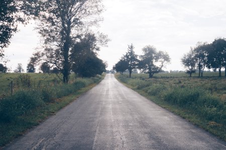 Asphalt Road Beside Trees And Grasses Under White Clouds Daytime photo