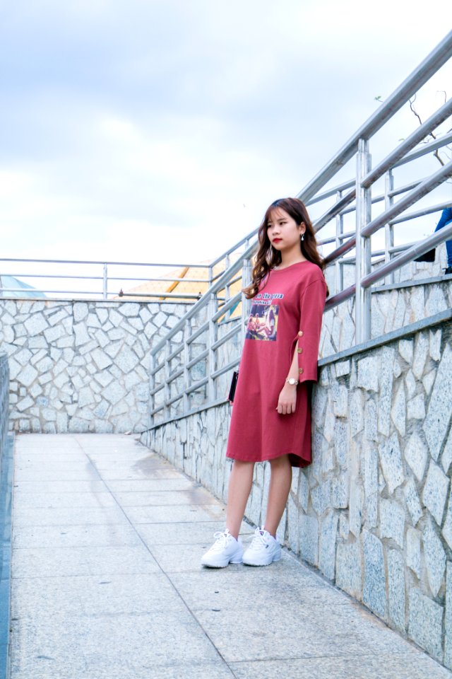 Woman Wearing Pink Long-sleeved Dress