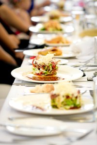 Clear Glass Plates With Vegetable Dish photo