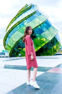 Woman Wearing Pink Long-sleeved Dress photo