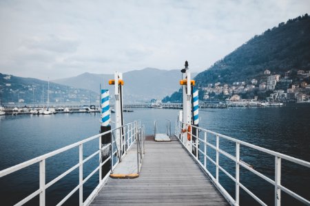 White And Brown Pathway Above Body Of Water In Front Of Cityscape