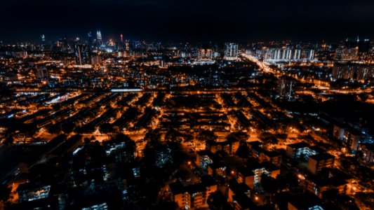 Aerial Photo Of City Buildings During Night Time photo