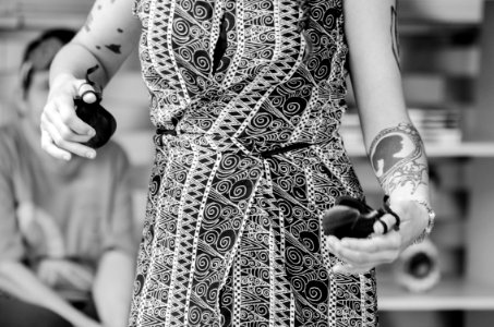 Grayscale Photo Of Woman Wearing Dress photo