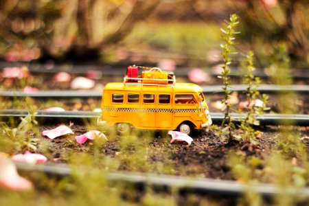 Tilt Shift And Selective Color Photo Of White Van Miniature