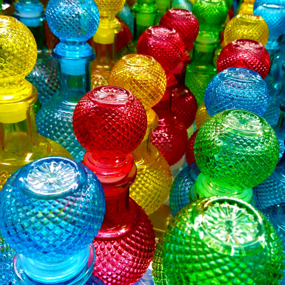 Assorted-color Cut Glass Decanter Lot