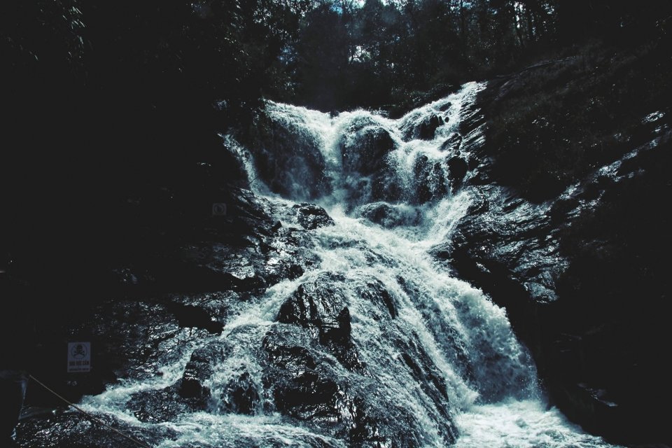 Grayscale Of Waterfalls