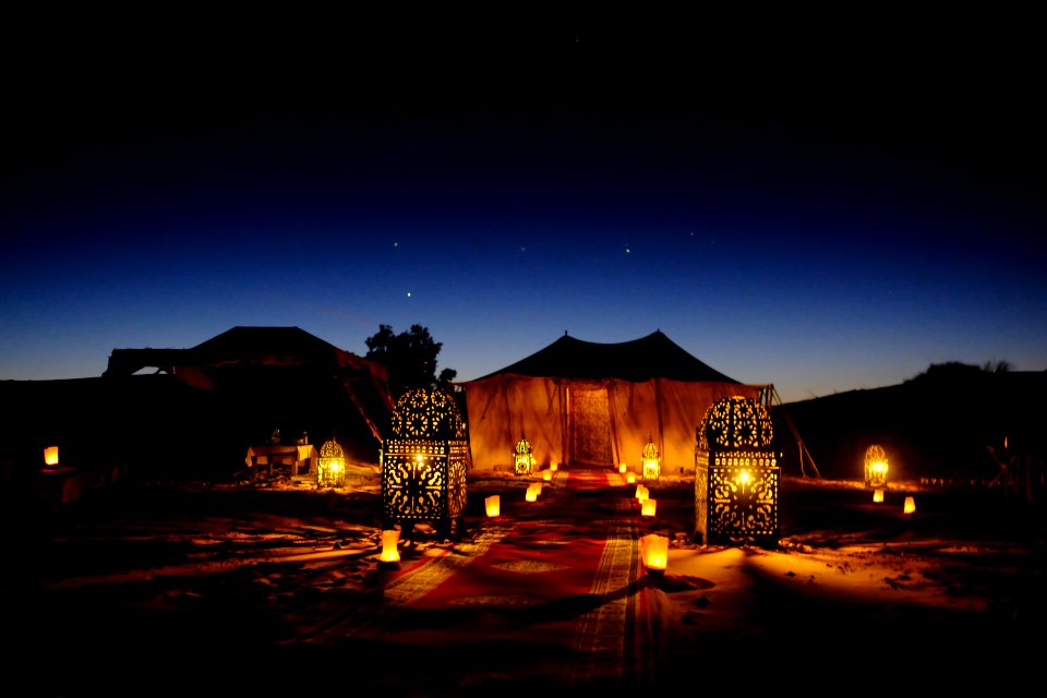 Brown Canopy Tent With Yellow Lights