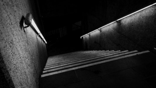 Black And White Photo Of Staircase photo