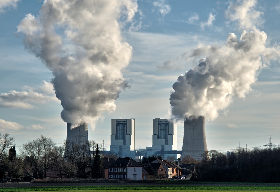 Cooling towers steam clouds