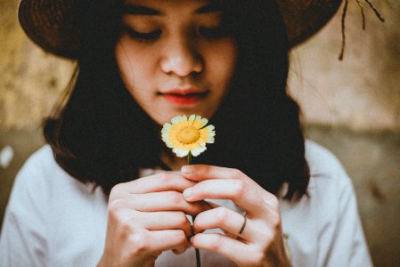 Person Holding Sunflower photo