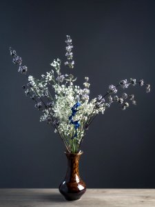 Shallow Focus Photography Of White And Gray Flowers In Brown Ceramic Vase