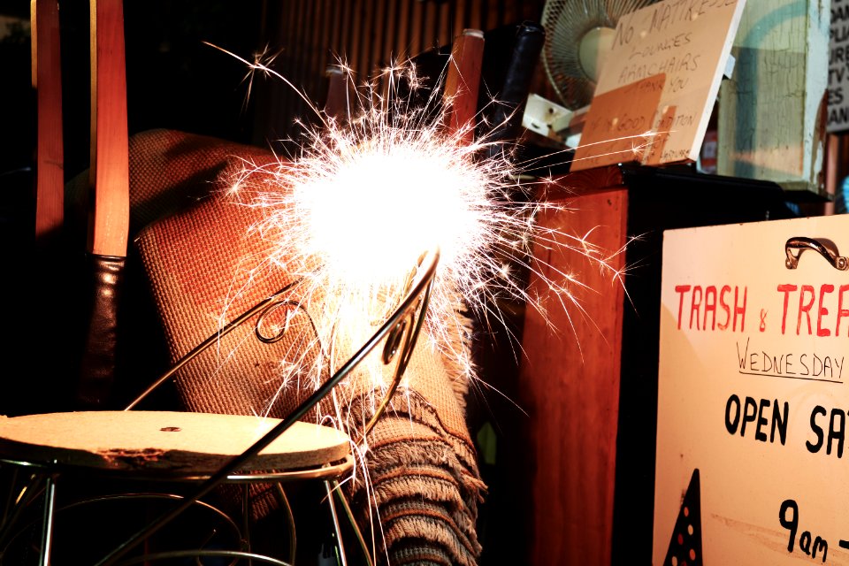 Fireworks On Black Steel Chair