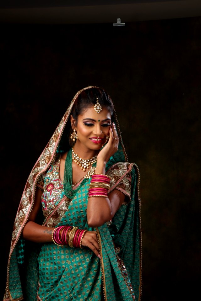 Woman In Green Sari Dress