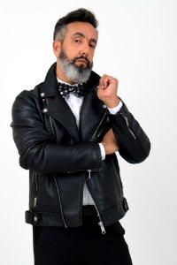 Mens Black Leather Zip-up Jacket photo