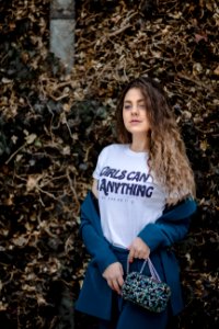 Woman In White Girl Can Do Anything-printed Crew-neck Shirt