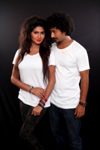 Man And Woman Wearing White Crew-neck T-shirts