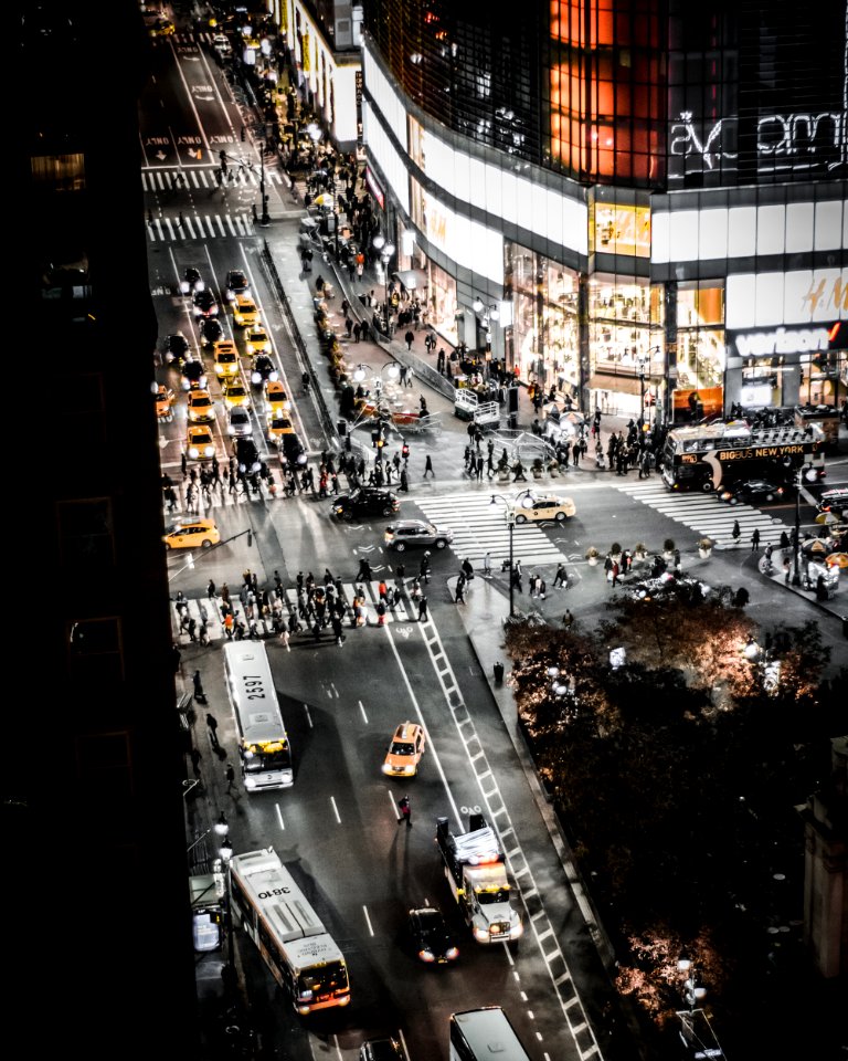 Birds Eye View Of People And Cars On Road