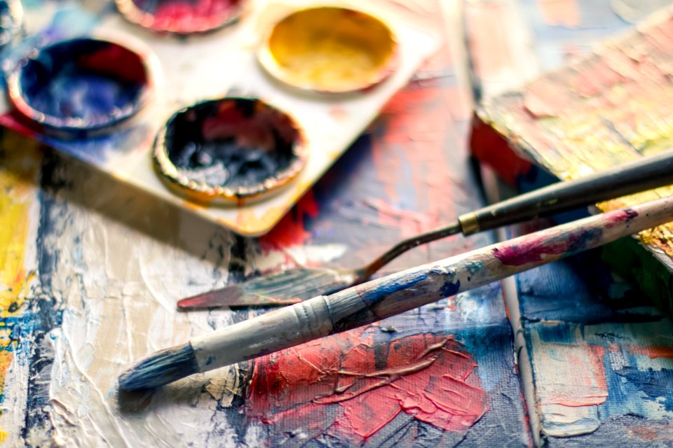 Selective Focus Photography Of Paintbrush Near Paint Pallet