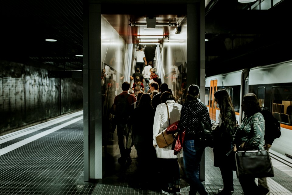 Grayscale Photography Of People Falling In Line At Train Station - Free ...