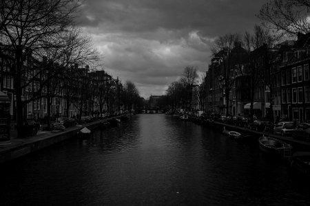 Grayscale Photography Of River Near Buildings