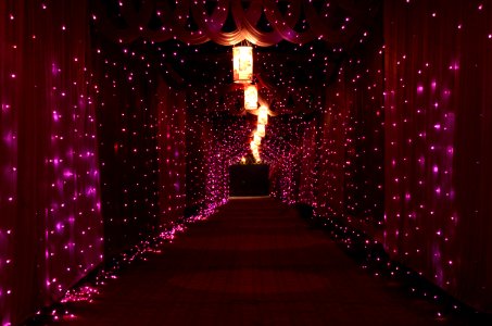 Purple String Lights And Lamps With Curtains photo