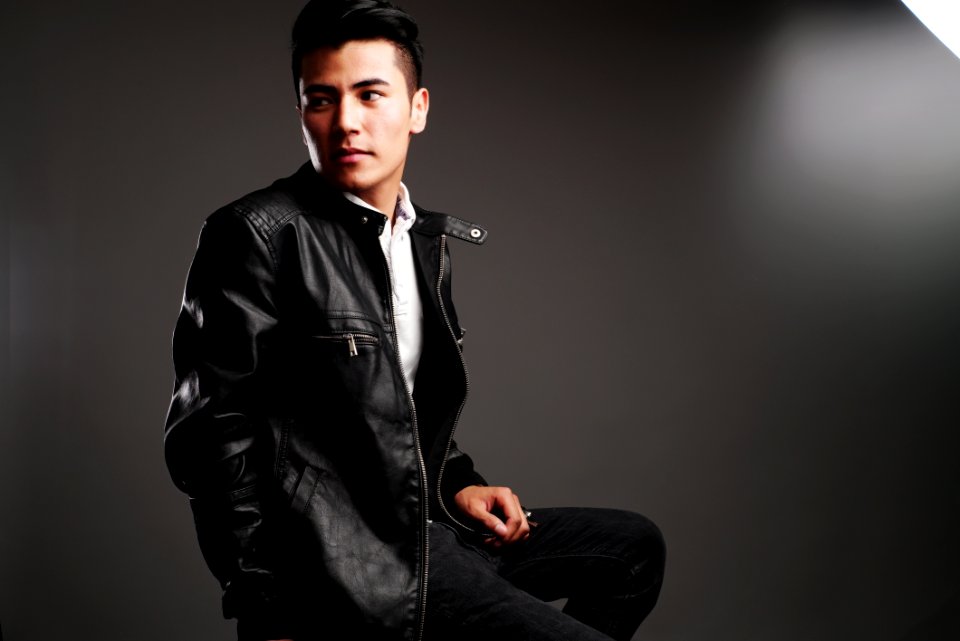 Man In Black Leather Full-zip Jacket