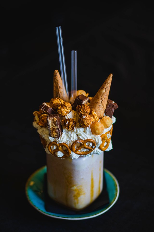 Smoothie With Pretzels And Popcorns