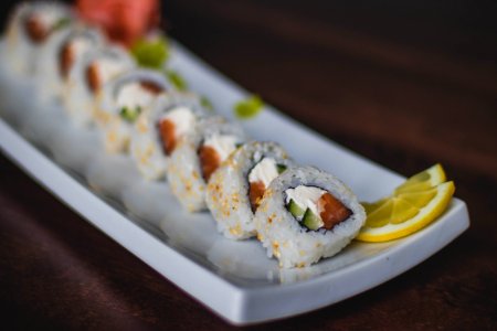 Closeup Photo Of Sushi On Ceramic Plate photo