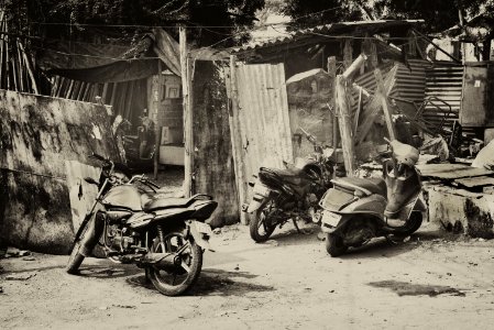 Grayscale Photo Of Motorcycles photo