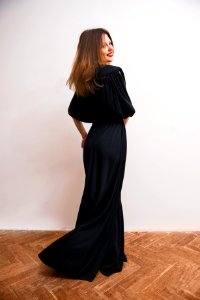 Woman Wearing Black Maxi Dress