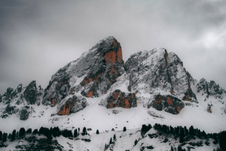 Snow Capped Mountain Under Gray Clouds photo