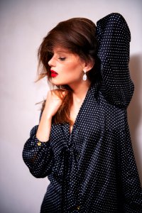 Womens Black Long-sleeved Shirt With White Polka Dots