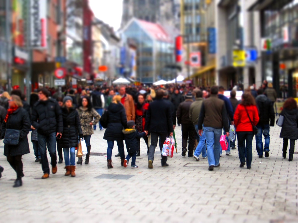 Pedestrian zone christmas time city