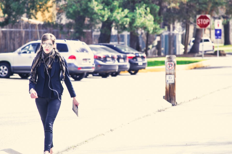 Photography Of Woman In Black Coat Wearing Grey Pants photo