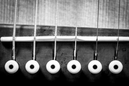 Closeup Grayscale Photo Of Acoustic Guitar photo