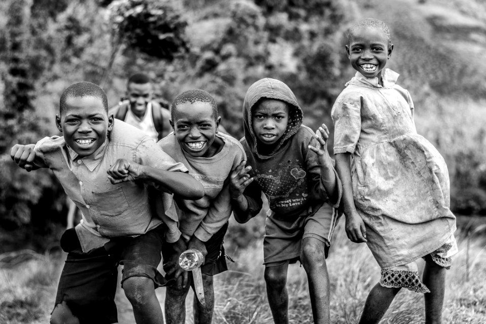 Grayscale Photograph Group Of Children
