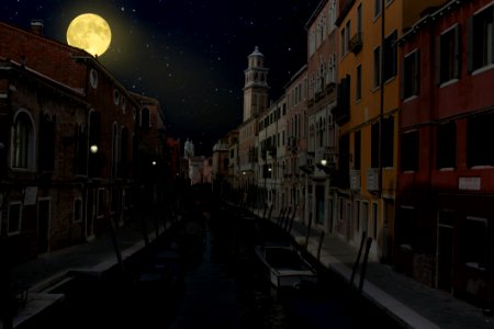 Waterway Town Night Sky