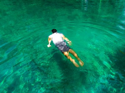 Photo Of Man Swimming On Clear Water photo