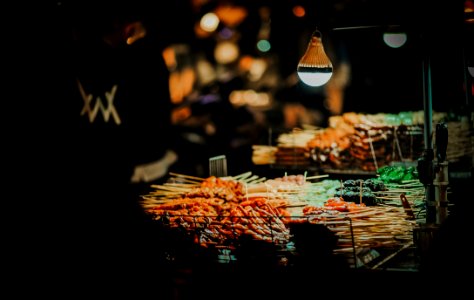 Photo Of Street Foods On Cart At Night photo