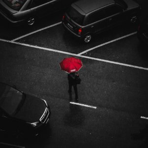 Person Holding Red Umbrella Walking On Street photo