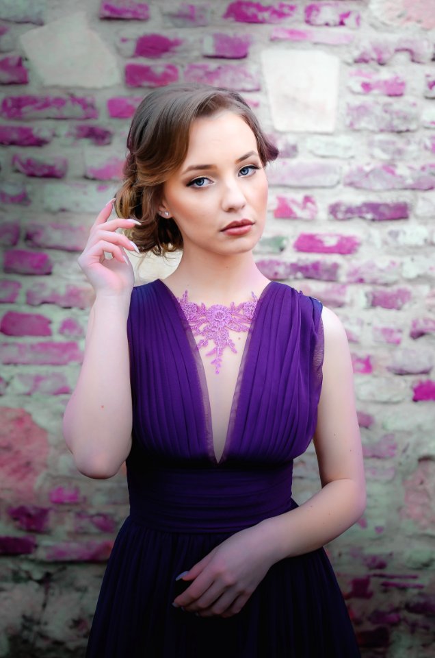 Woman Wearing Purple Dress