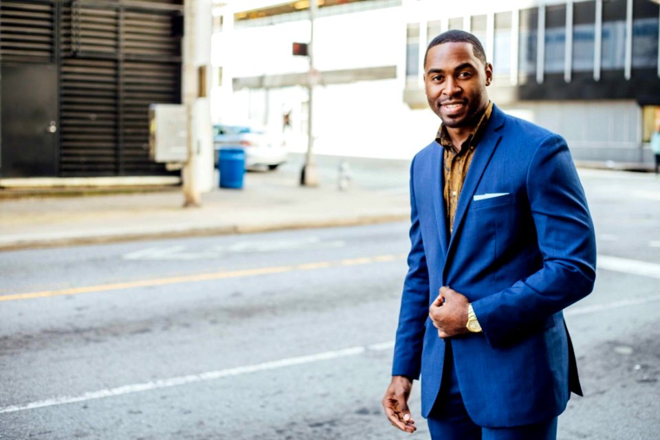 Man Wearing Blue Blazer