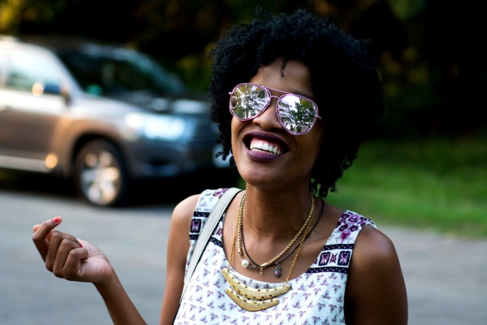 Woman Wearing Pink-framed Aviator Sunglasses