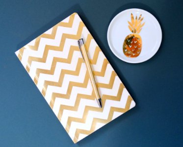 White And Gold Chevron Notebook photo