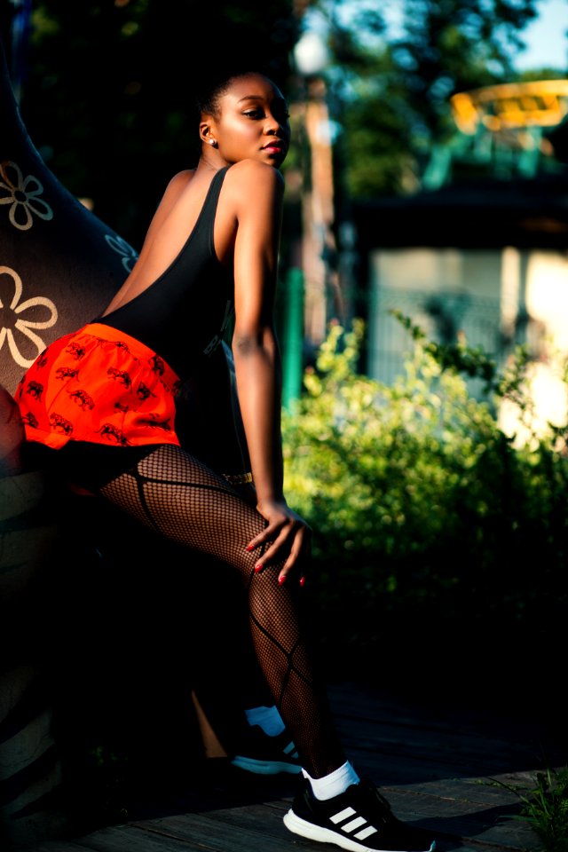 Woman Wearing Black Leotard